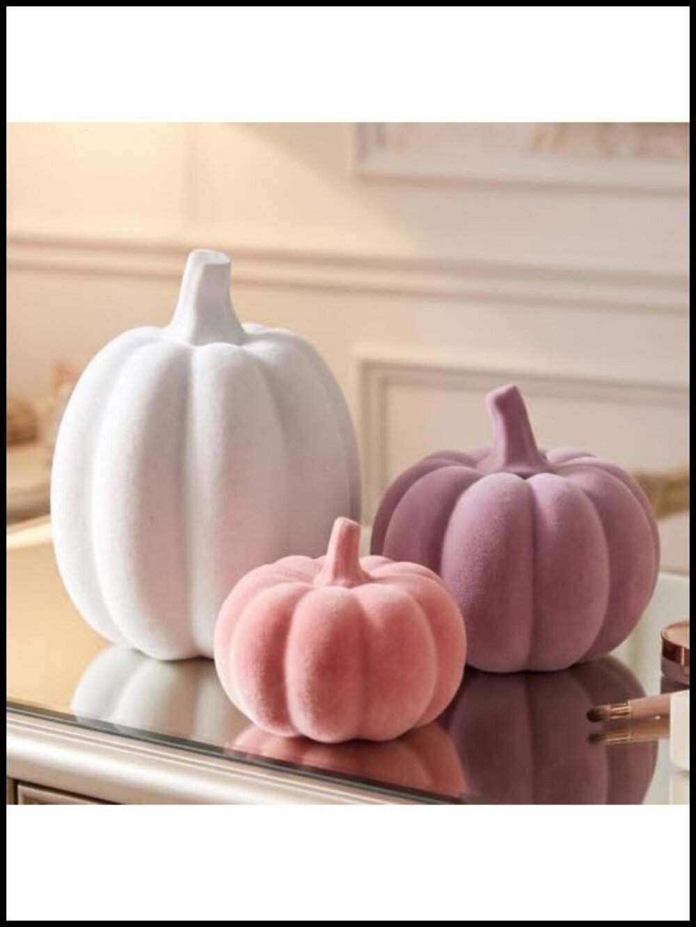 Flocked Velvet Resin Pumpkins 3Pc Fall Thanksgiving Decor Set